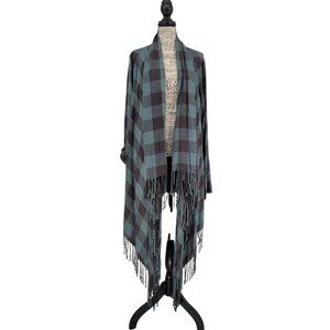 Harley-Davidson Green Black Buffalo Plaid Fringe Shawl Poncho Wrap Women's XL